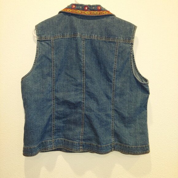 ALFRED DUNNER Jean Vest SZ 16p Embellished boho hippie retro 70's coastalgrandma - Picture 11 of 11